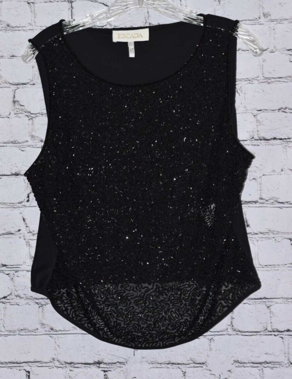 ESCADA Couture Black Beaded Evening Sleeveless Tank Top Blouse Size Large0